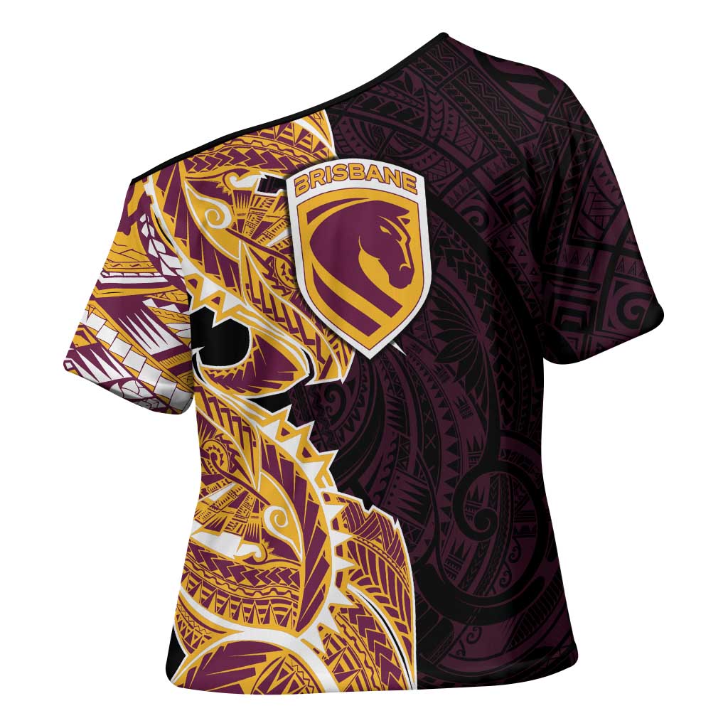 Brisbane Broncos Cross Shoulder Shirt Polynesian Tribal Tattoo Pacific Sport Art