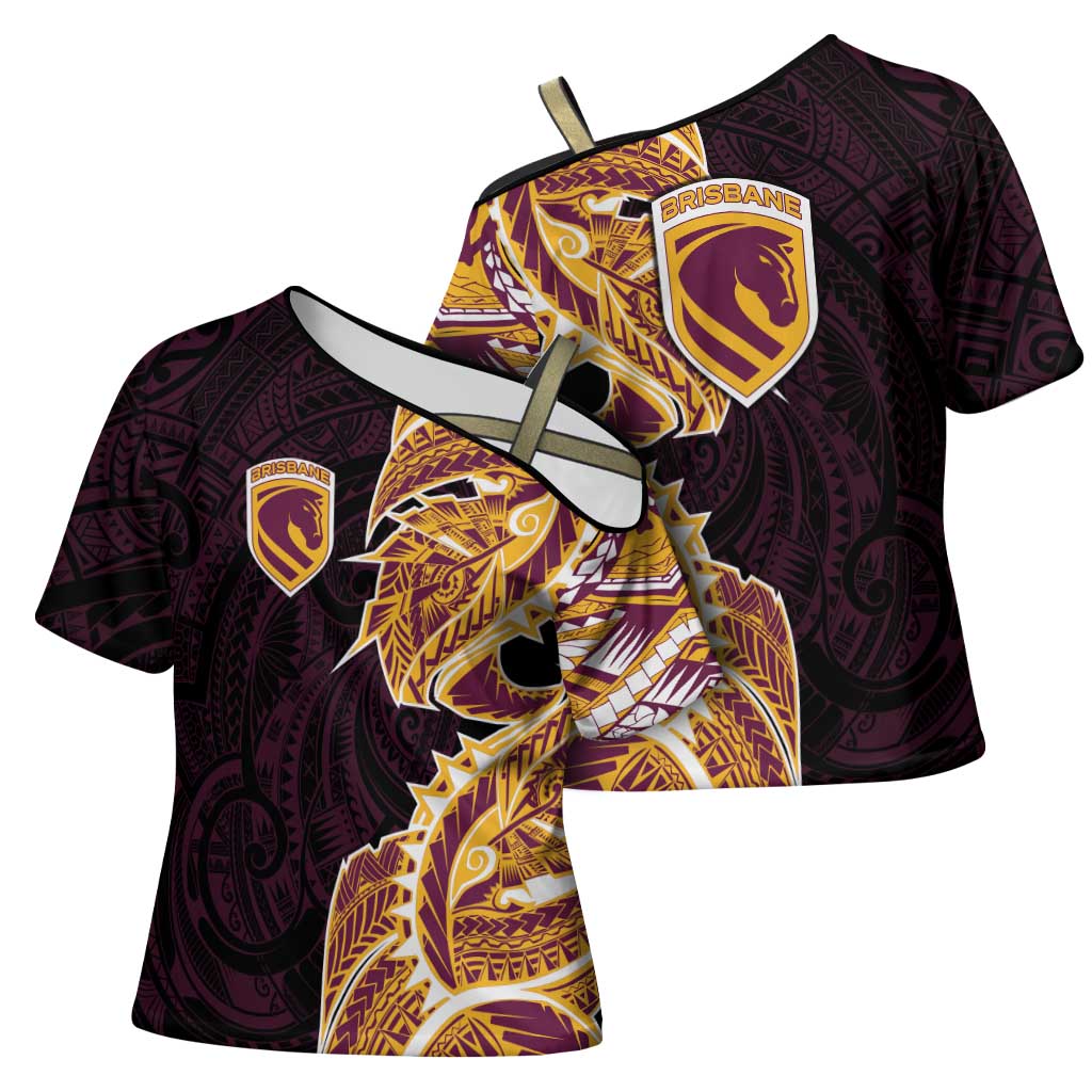 Brisbane Broncos Cross Shoulder Shirt Polynesian Tribal Tattoo Pacific Sport Art
