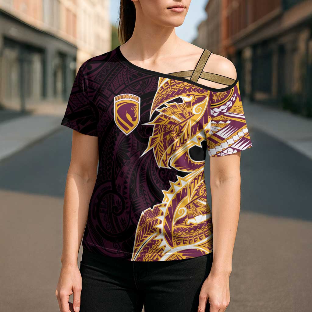 Brisbane Broncos Cross Shoulder Shirt Polynesian Tribal Tattoo Pacific Sport Art