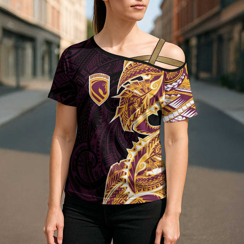 Brisbane Broncos Cross Shoulder Shirt Polynesian Tribal Tattoo Pacific Sport Art