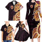 Brisbane Broncos Family Matching Long Sleeve Bodycon Dress and Hawaiian Shirt Polynesian Tribal Tattoo Pacific Sport Art