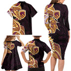 Brisbane Broncos Family Matching Long Sleeve Bodycon Dress and Hawaiian Shirt Polynesian Tribal Tattoo Pacific Sport Art