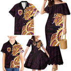 Brisbane Broncos Family Matching Mermaid Dress and Hawaiian Shirt Polynesian Tribal Tattoo Pacific Sport Art