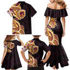 Brisbane Broncos Family Matching Mermaid Dress and Hawaiian Shirt Polynesian Tribal Tattoo Pacific Sport Art