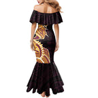 Brisbane Broncos Family Matching Mermaid Dress and Hawaiian Shirt Polynesian Tribal Tattoo Pacific Sport Art