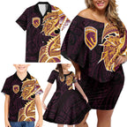 Brisbane Broncos Family Matching Off Shoulder Short Dress and Hawaiian Shirt Polynesian Tribal Tattoo Pacific Sport Art
