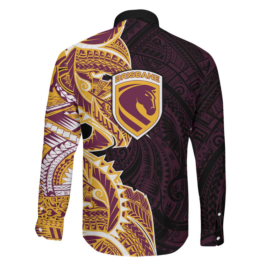 Brisbane Broncos Family Matching Off Shoulder Short Dress and Hawaiian Shirt Polynesian Tribal Tattoo Pacific Sport Art