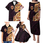 Brisbane Broncos Family Matching Puletasi and Hawaiian Shirt Polynesian Tribal Tattoo Pacific Sport Art