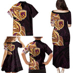 Brisbane Broncos Family Matching Puletasi and Hawaiian Shirt Polynesian Tribal Tattoo Pacific Sport Art