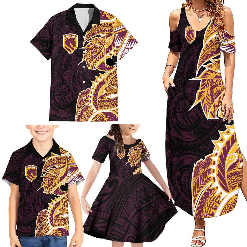 Brisbane Broncos Family Matching Summer Maxi Dress and Hawaiian Shirt Polynesian Tribal Tattoo Pacific Sport Art