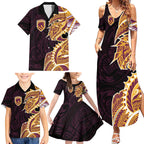 Brisbane Broncos Family Matching Summer Maxi Dress and Hawaiian Shirt Polynesian Tribal Tattoo Pacific Sport Art