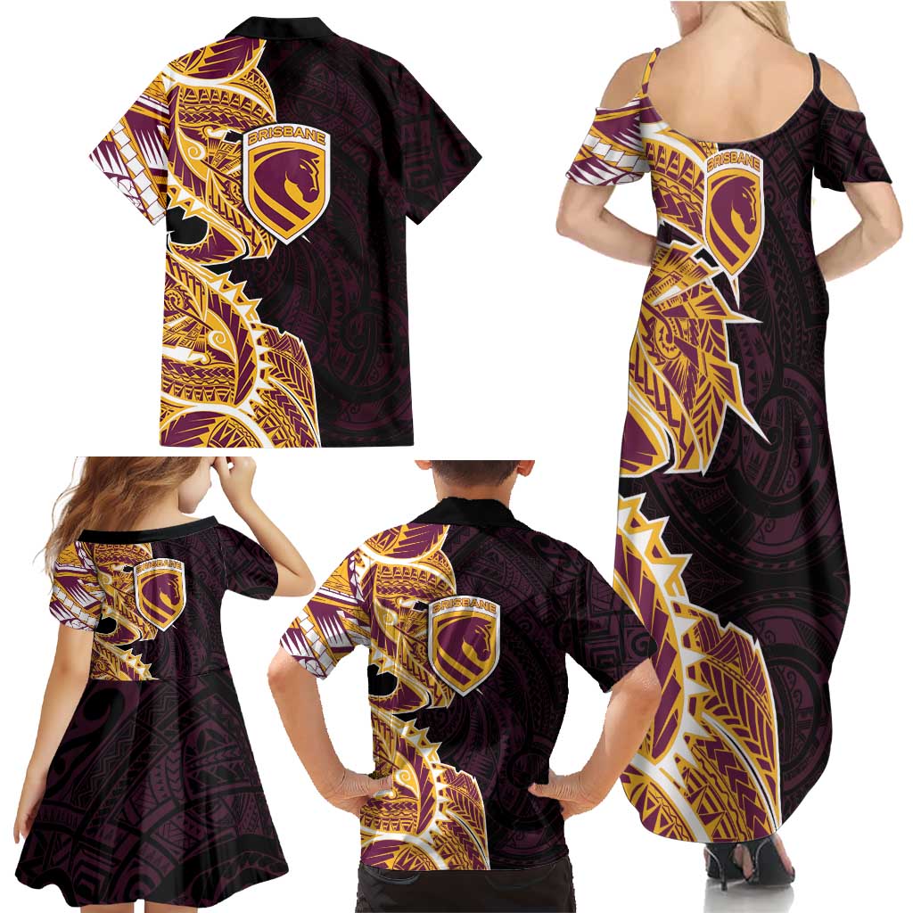 Brisbane Broncos Family Matching Summer Maxi Dress and Hawaiian Shirt Polynesian Tribal Tattoo Pacific Sport Art