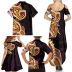 Brisbane Broncos Family Matching Summer Maxi Dress and Hawaiian Shirt Polynesian Tribal Tattoo Pacific Sport Art