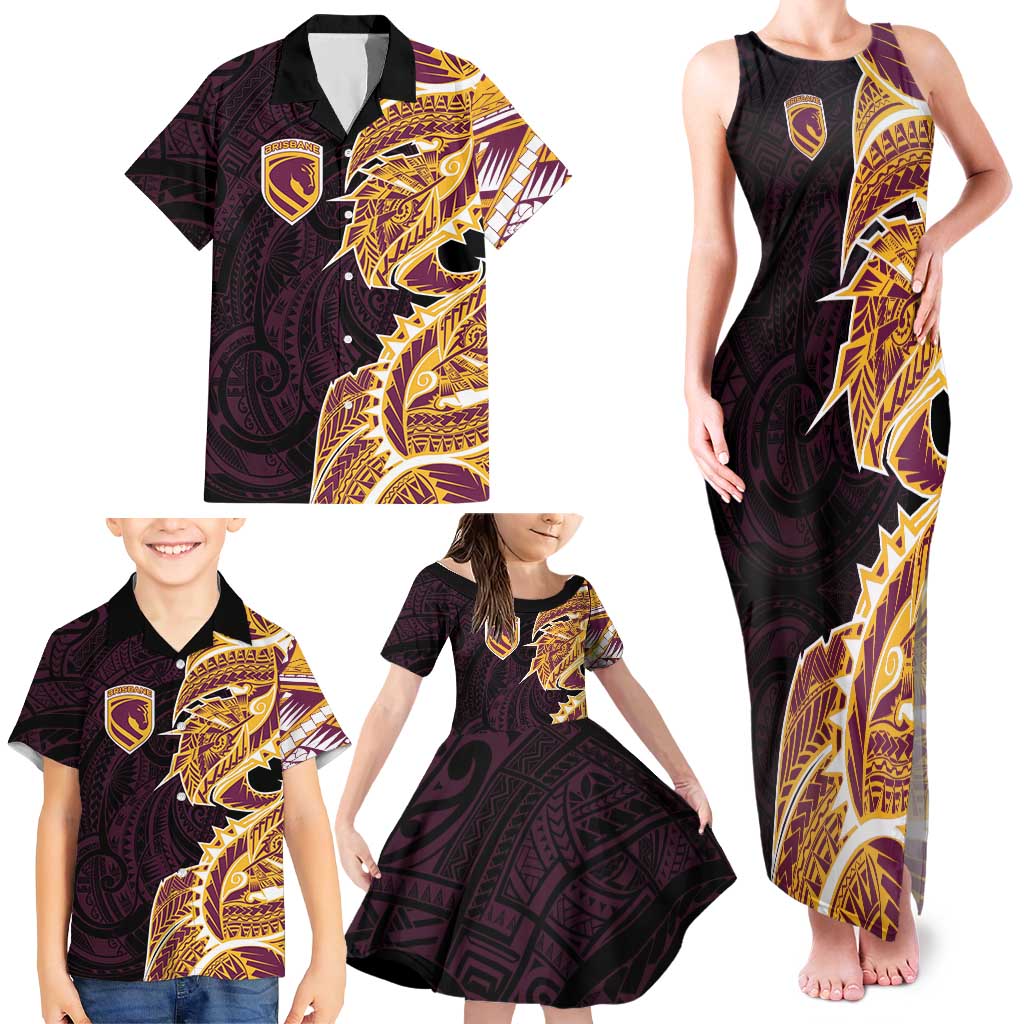 Brisbane Broncos Family Matching Tank Maxi Dress and Hawaiian Shirt Polynesian Tribal Tattoo Pacific Sport Art