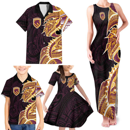 Brisbane Broncos Family Matching Tank Maxi Dress and Hawaiian Shirt Polynesian Tribal Tattoo Pacific Sport Art