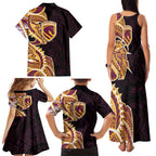 Brisbane Broncos Family Matching Tank Maxi Dress and Hawaiian Shirt Polynesian Tribal Tattoo Pacific Sport Art