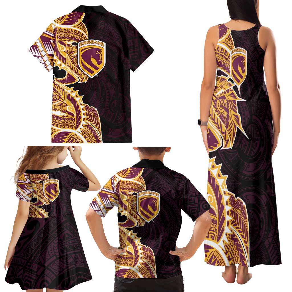 Brisbane Broncos Family Matching Tank Maxi Dress and Hawaiian Shirt Polynesian Tribal Tattoo Pacific Sport Art
