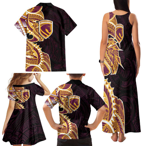Brisbane Broncos Family Matching Tank Maxi Dress and Hawaiian Shirt Polynesian Tribal Tattoo Pacific Sport Art