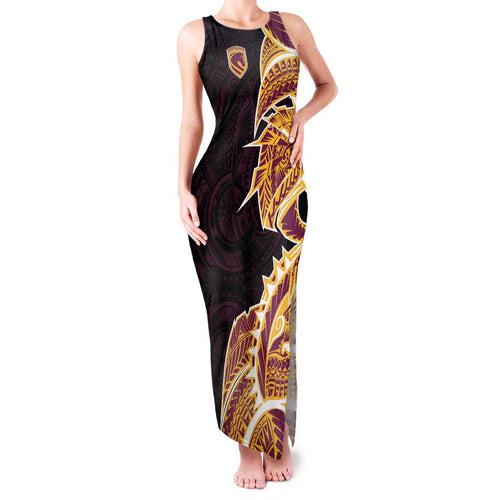 Brisbane Broncos Family Matching Tank Maxi Dress and Hawaiian Shirt Polynesian Tribal Tattoo Pacific Sport Art