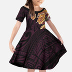 Brisbane Broncos Kid Short Sleeve Dress Polynesian Tribal Tattoo Pacific Sport Art