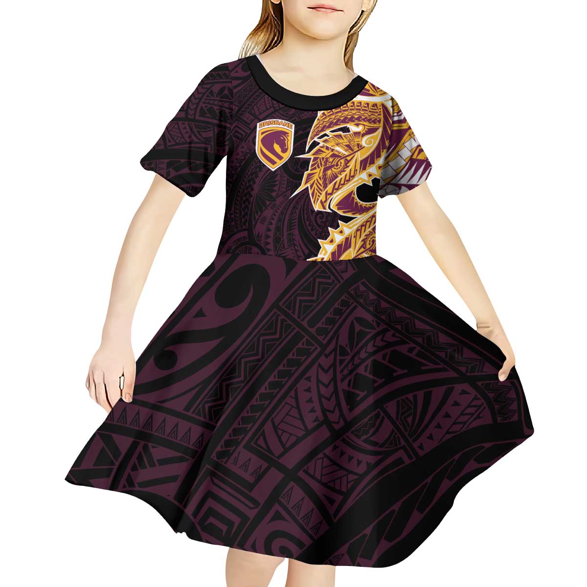 Brisbane Broncos Kid Short Sleeve Dress Polynesian Tribal Tattoo Pacific Sport Art
