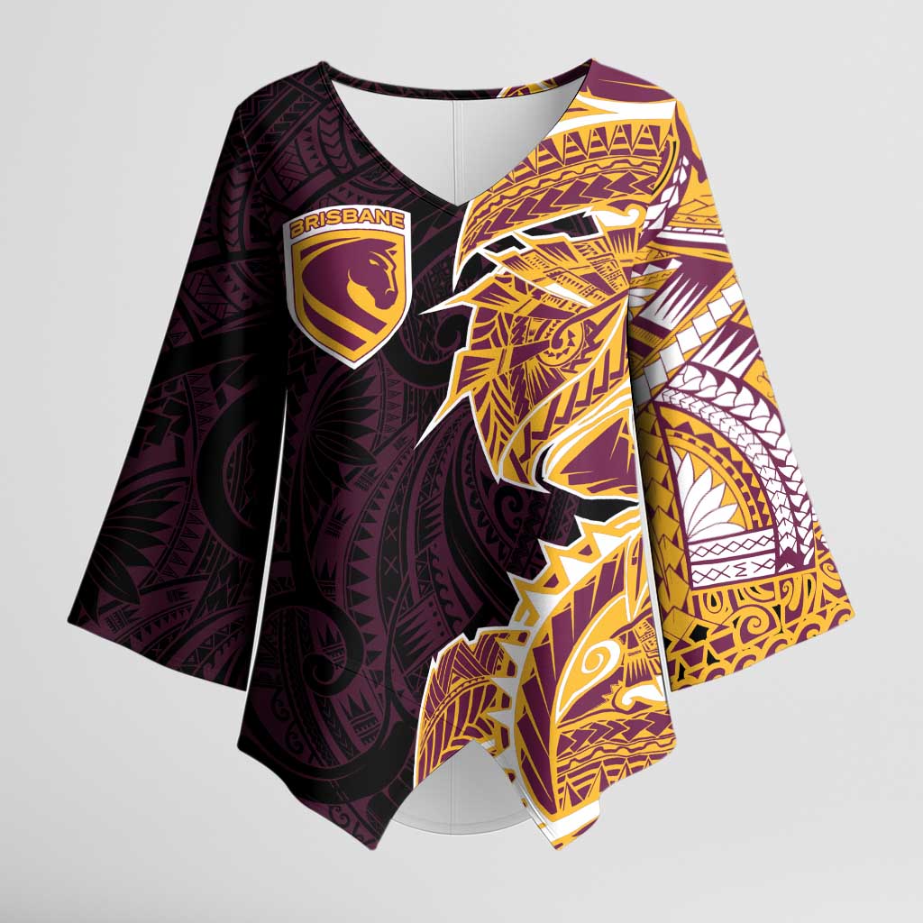 Brisbane Broncos Kimono Sleeve Blouse Polynesian Tribal Tattoo Pacific Sport Art