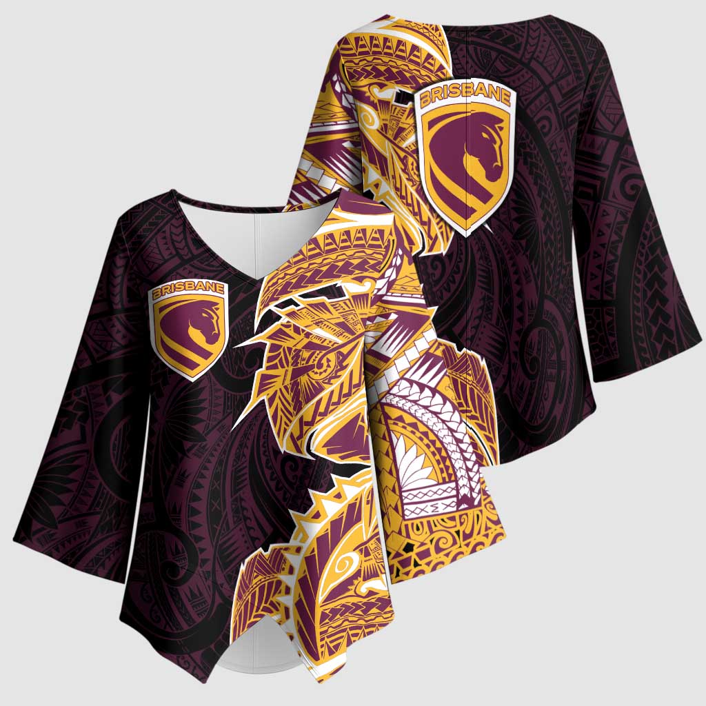 Brisbane Broncos Kimono Sleeve Blouse Polynesian Tribal Tattoo Pacific Sport Art