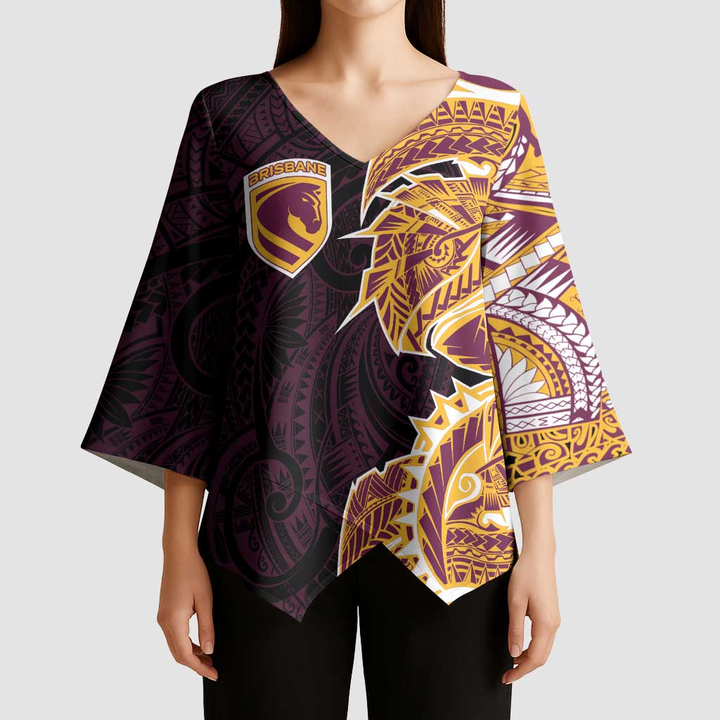 Brisbane Broncos Kimono Sleeve Blouse Polynesian Tribal Tattoo Pacific Sport Art