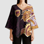 Brisbane Broncos Kimono Sleeve Blouse Polynesian Tribal Tattoo Pacific Sport Art