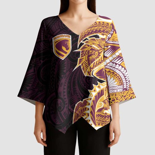 Brisbane Broncos Kimono Sleeve Blouse Polynesian Tribal Tattoo Pacific Sport Art