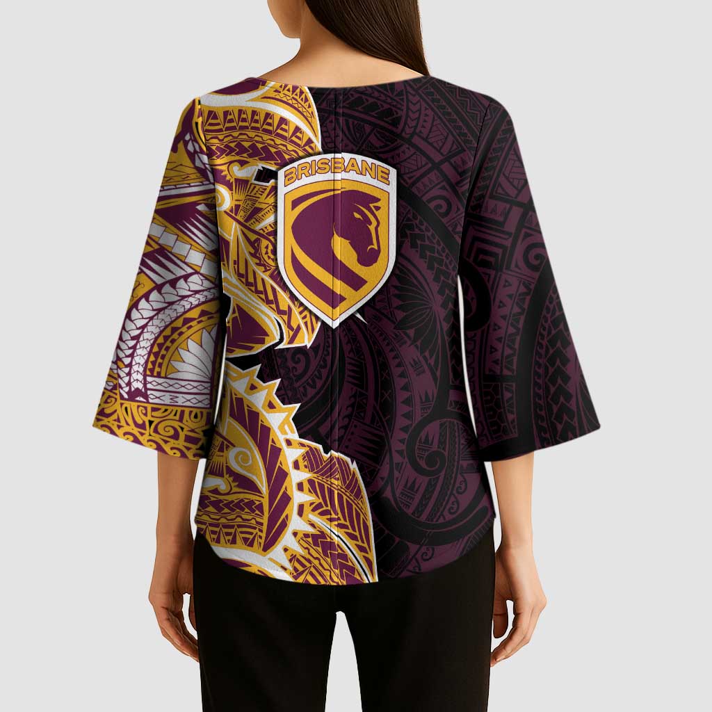 Brisbane Broncos Kimono Sleeve Blouse Polynesian Tribal Tattoo Pacific Sport Art