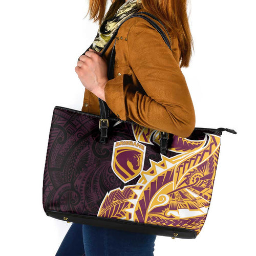 Brisbane Broncos Leather Tote Bag Polynesian Tribal Tattoo Pacific Sport Art