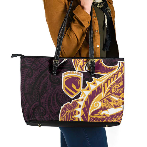 Brisbane Broncos Leather Tote Bag Polynesian Tribal Tattoo Pacific Sport Art
