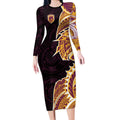 Brisbane Broncos Long Sleeve Bodycon Dress Polynesian Tribal Tattoo Pacific Sport Art