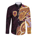 Brisbane Broncos Long Sleeve Button Shirt Polynesian Tribal Tattoo Pacific Sport Art