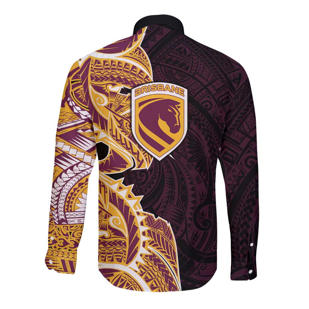 Brisbane Broncos Long Sleeve Button Shirt Polynesian Tribal Tattoo Pacific Sport Art