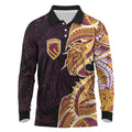 Brisbane Broncos Long Sleeve Polo Shirt Polynesian Tribal Tattoo Pacific Sport Art