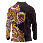 Brisbane Broncos Long Sleeve Polo Shirt Polynesian Tribal Tattoo Pacific Sport Art