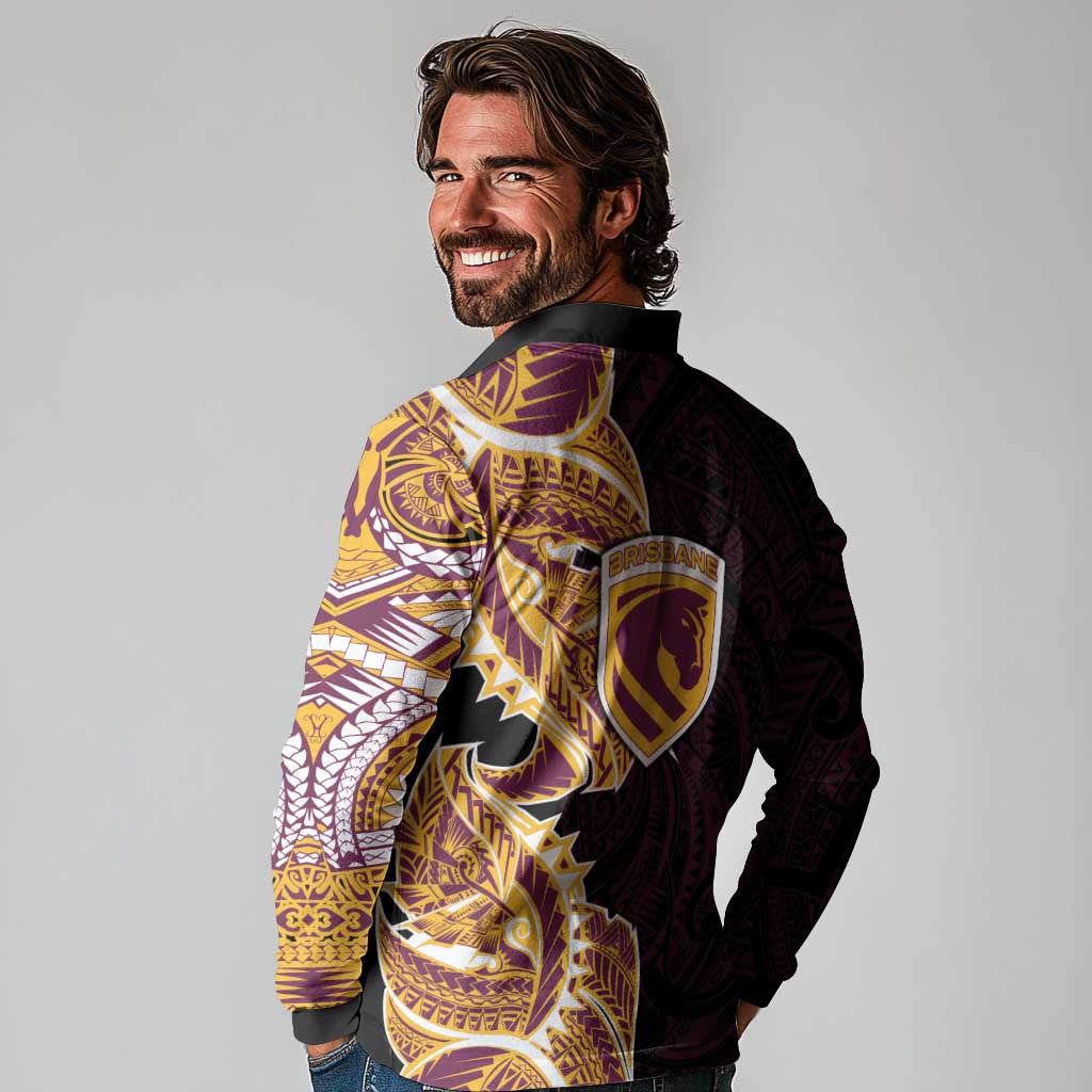 Brisbane Broncos Long Sleeve Polo Shirt Polynesian Tribal Tattoo Pacific Sport Art