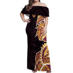 Brisbane Broncos Off Shoulder Maxi Dress Polynesian Tribal Tattoo Pacific Sport Art