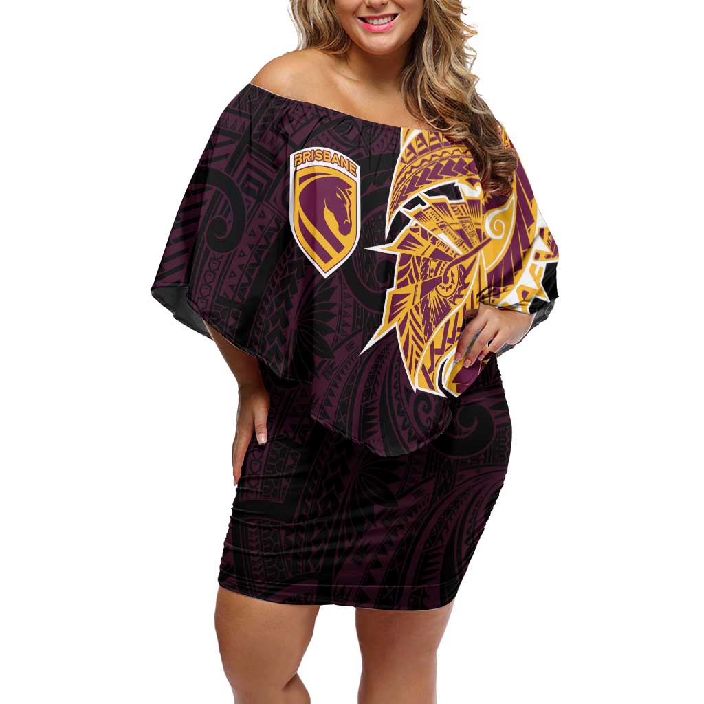 Brisbane Broncos Off Shoulder Short Dress Polynesian Tribal Tattoo Pacific Sport Art