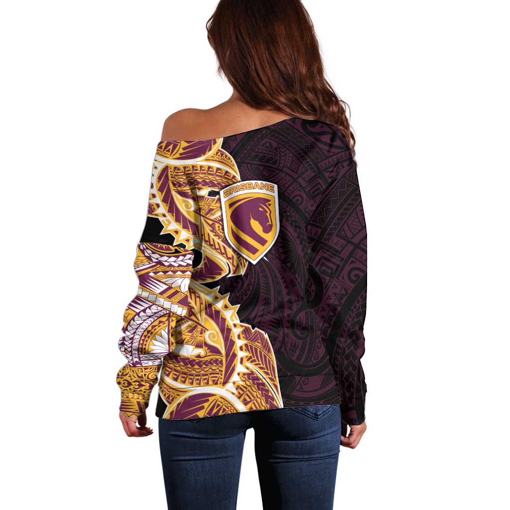 Brisbane Broncos Off Shoulder Sweater Polynesian Tribal Tattoo Pacific Sport Art