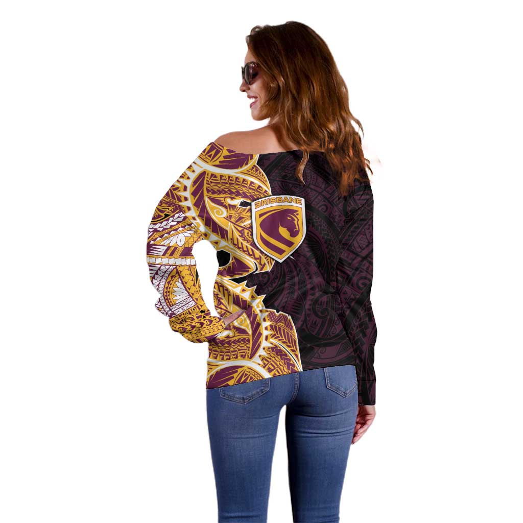 Brisbane Broncos Off Shoulder Sweater Polynesian Tribal Tattoo Pacific Sport Art