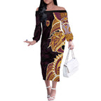 Brisbane Broncos Off The Shoulder Long Sleeve Dress Polynesian Tribal Tattoo Pacific Sport Art