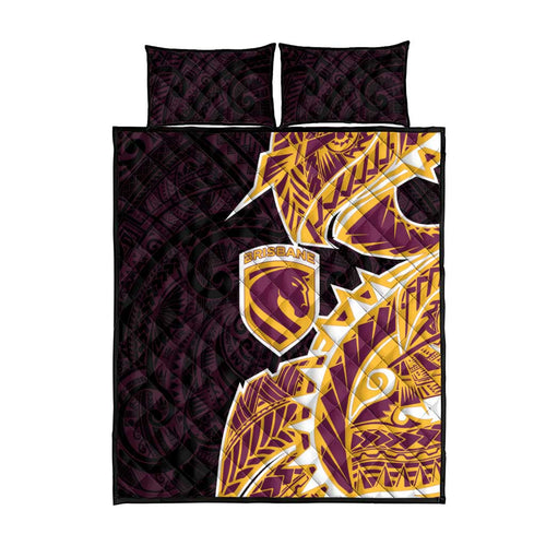 Brisbane Broncos Quilt Bed Set Polynesian Tribal Tattoo Pacific Sport Art