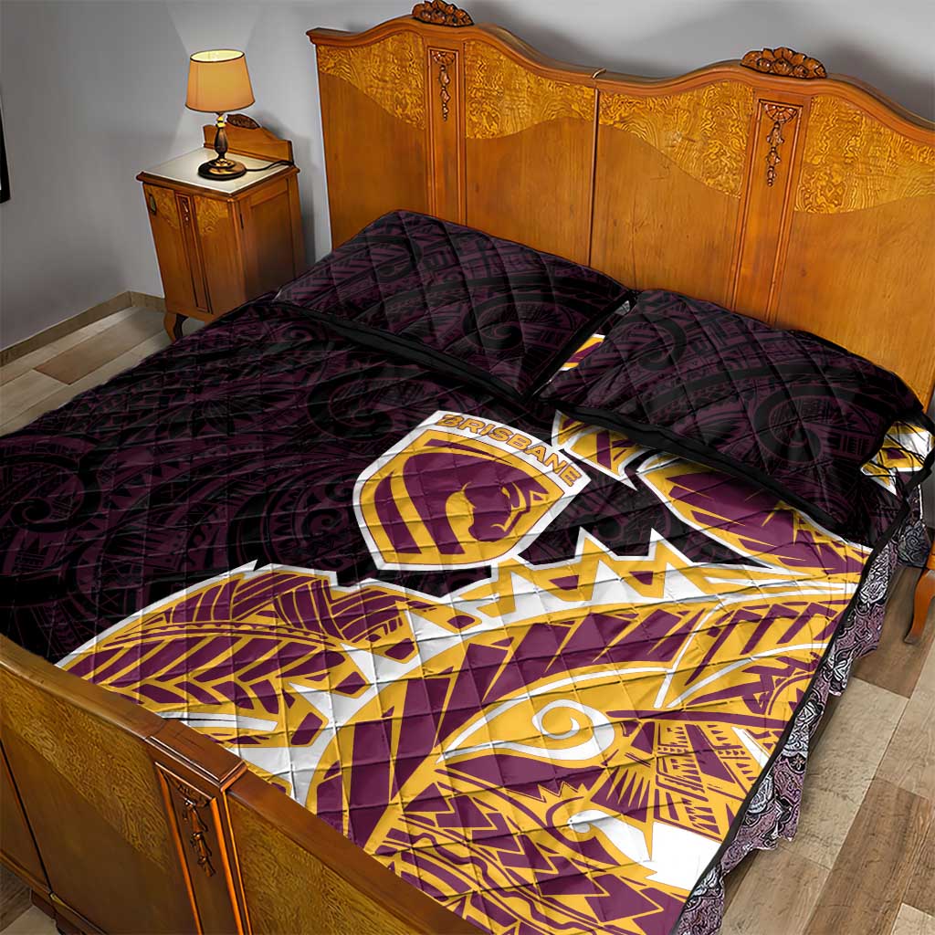 Brisbane Broncos Quilt Bed Set Polynesian Tribal Tattoo Pacific Sport Art