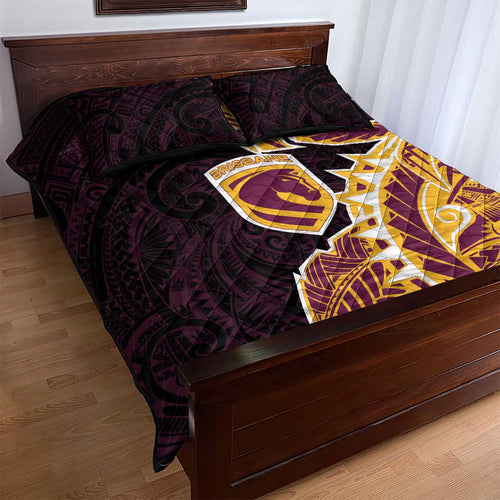 Brisbane Broncos Quilt Bed Set Polynesian Tribal Tattoo Pacific Sport Art