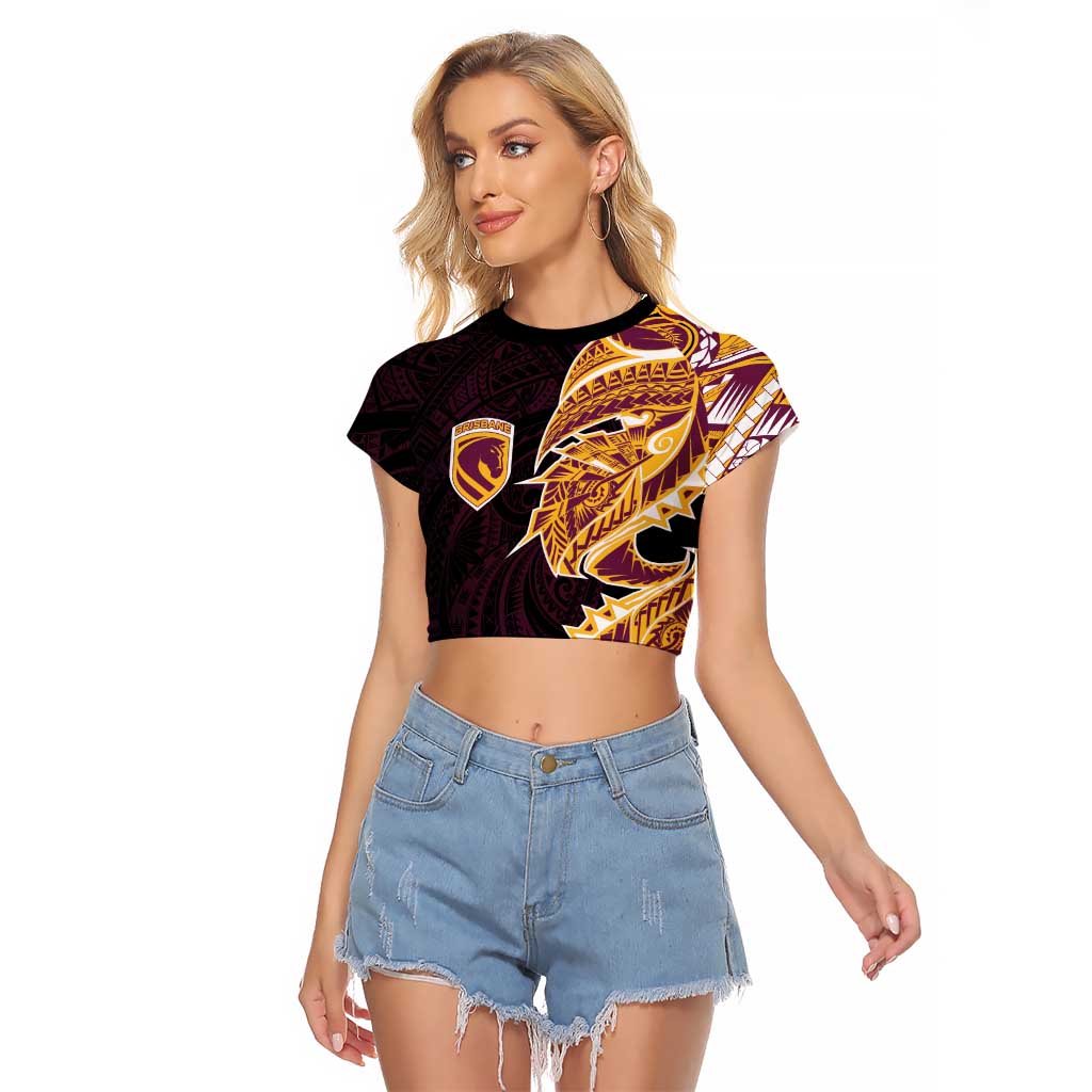 Brisbane Broncos Raglan Cropped T Shirt Polynesian Tribal Tattoo Pacific Sport Art