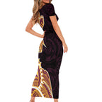 Brisbane Broncos Short Sleeve Bodycon Dress Polynesian Tribal Tattoo Pacific Sport Art