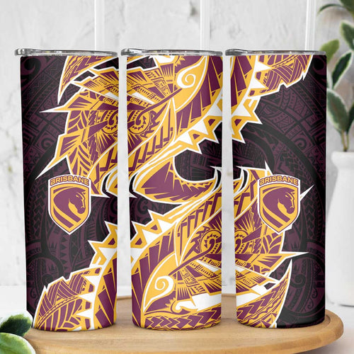 Brisbane Broncos Skinny Tumbler Polynesian Tribal Tattoo Pacific Sport Art